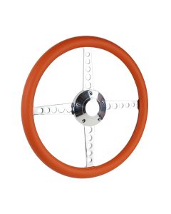 Forever Sharp ® - 14 Inch Polished Circle Roadster Lakester Steering Wheel With Orange Half Wrap Grip (8001-O)