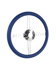 Forever Sharp ® - 14 Inch Polished Circle Roadster Lakester Steering Wheel With Royal Blue Half Wrap Grip (8001-RB)