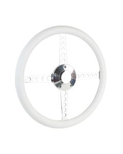 Forever Sharp ® - 14 Inch Polished Circle Roadster Lakester Steering Wheel With White Half Wrap Grip (8001-W)