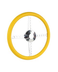 Forever Sharp ® - 14 Inch Polished Circle Roadster Lakester Steering Wheel With Yellow Half Wrap Grip (8001-Y)