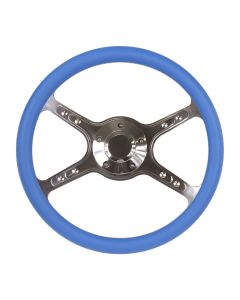 Forever Sharp ® - 14 Inch Polished Dual Lakester Steering Wheel With Blue Half Wrap Grip (8003-SB)