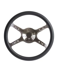 Forever Sharp ® - 14 Inch Polished Dual Lakester Steering Wheel With Carbon Fiber Vinyl Half Wrap Grip (8003-CFV)