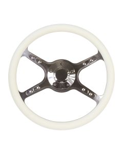 Forever Sharp ® - 14 Inch Polished Dual Lakester Steering Wheel With Cream Half Wrap Grip (8003-C)