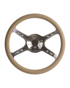 Forever Sharp ® - 14 Inch Polished Dual Lakester Steering Wheel With Tan Half Wrap Grip (8003-T)