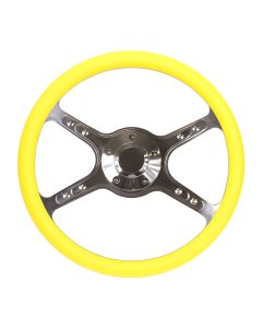 Forever Sharp ® - 14 Inch Polished Dual Lakester Steering Wheel With Yellow Half Wrap Grip (8003-Y)