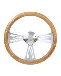 Forever Sharp ® - 14 Inch Polished Flame Steering Wheel With Alder And Rivets Half Wrap Grip (1096-UAR-A)