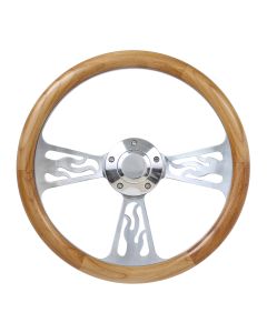 Forever Sharp ® - 14 Inch Polished Flame Steering Wheel With Alder Half Wrap Grip (1096-UA)