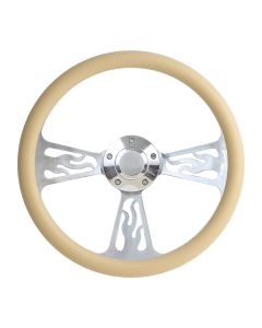 Forever Sharp ® - 14 Inch Polished Flame Steering Wheel With Buckskin Half Wrap Grip (1096-BS)