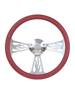 Forever Sharp ® - 14 Inch Polished Flame Steering Wheel With Burgundy Half Wrap Grip (1096-BUR)