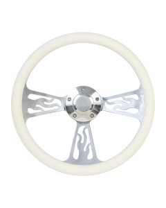 Forever Sharp ® - 14 Inch Polished Flame Steering Wheel With Cream Half Wrap Grip (1096-C)