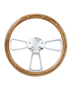 Forever Sharp 14 Inch Polished Muscle Steering Wheel With Alder And Rivets And Center Burn Half Wrap Grip 1098-UARB, Main Image