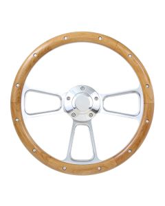 Forever Sharp ® - 14 Inch Polished Muscle Steering Wheel With Alder And Rivets Half Wrap Grip (1098-UAR-A)