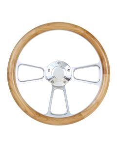 Forever Sharp ® - 14 Inch Polished Muscle Steering Wheel With Alder Half Wrap Grip (1098-UA)