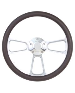 Forever Sharp ® - 14 Inch Polished Muscle Steering Wheel With Brown Half Wrap Grip (1098-BR)
