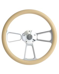 Forever Sharp ® - 14 Inch Polished Muscle Steering Wheel With Buckskin Half Wrap Grip (1098-BS)