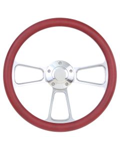 Forever Sharp ® - 14 Inch Polished Muscle Steering Wheel With Burgundy Half Wrap Grip (1098-BUR)