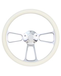Forever Sharp ® - 14 Inch Polished Muscle Steering Wheel With Cream Half Wrap Grip (1098-C)