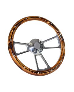 Forever Sharp ® - 14 Inch Polished Muscle Steering Wheel With Flamed Pine Half Wrap Grip (1098-FPRBA)