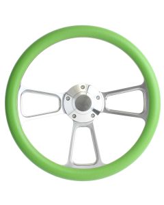Forever Sharp 14 Inch Polished Muscle Steering Wheel With Green Half Wrap Grip 1098-GR, Main Image