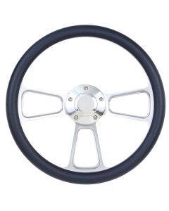 Forever Sharp ® - 14 Inch Polished Muscle Steering Wheel With Navy Blue Half Wrap Grip (1098-NB)