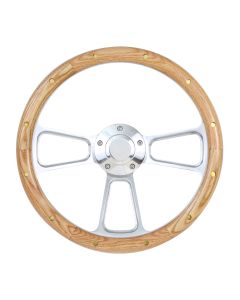 Forever Sharp 14 Inch Polished Muscle Steering Wheel With Oak And Rivets Half Wrap Grip 1098-UOR, Main Image