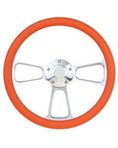 Forever Sharp ® - 14 Inch Polished Muscle Steering Wheel With Orange Half Wrap Grip (1098-O)