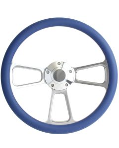 Forever Sharp ® - 14 Inch Polished Muscle Steering Wheel With Royal Blue Half Wrap Grip (1098-RB)