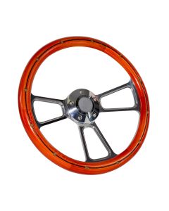 Forever Sharp ® - 14 Inch Polished Muscle Steering Wheel With Sunset Pine Half Wrap Grip (1098-OPRB)