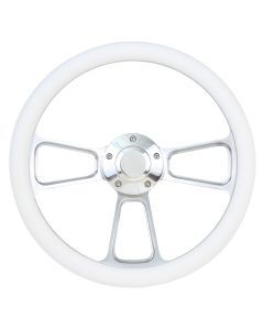 Forever Sharp ® - 14 Inch Polished Muscle Steering Wheel With White Half Wrap Grip (1098-W)