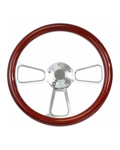 Forever Sharp ® - 14 Inch Polished Muscle Steering Wheel With Wood Half Wrap Grip (1098-WD)