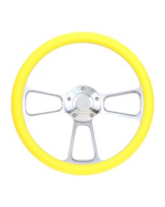 Forever Sharp ® - 14 Inch Polished Muscle Steering Wheel With Yellow Half Wrap Grip (1098-Y)