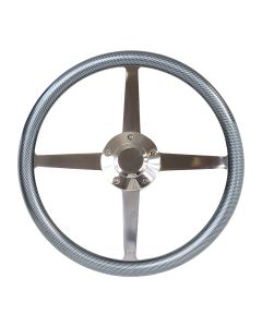 Forever Sharp ® - 14 Inch Polished Roadster Lakester Steering Wheel With Carbon Fiber Half Wrap Grip (8004-CF)