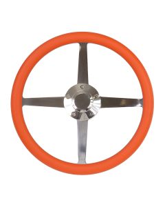 Forever Sharp ® - 14 Inch Polished Roadster Lakester Steering Wheel With Orange Half Wrap Grip (8004-O)