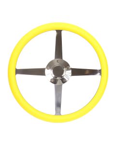Forever Sharp ® - 14 Inch Polished Roadster Lakester Steering Wheel With Yellow Half Wrap Grip (8004-Y)