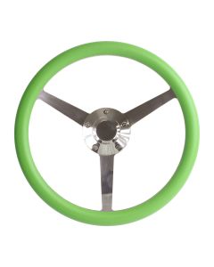 Forever Sharp 14 Inch Polished Sprint Lakester Steering Wheel With Green Half Wrap Grip 8005-GR, Main Image