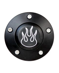 Forever Sharp ® - Black Powder Coated Horn With Flame Engraving For 5 Hole Wheels (HB5-FLAME)