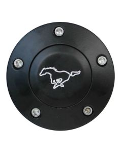 Forever Sharp ® - Black Powder Coated Horn With Mustang Engraving For 5 Hole Wheels (HB5-MUSTANG)