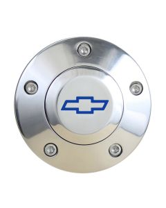 Forever Sharp ® - Polished Horn With Blue Chevy Engraving For 5 Hole Wheels (HP5-CHBLUE)