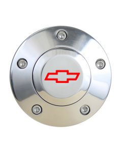 Forever Sharp ® - Polished Horn With Red Chevy Engraving For 5 Hole Wheels (HP5-CHRED)