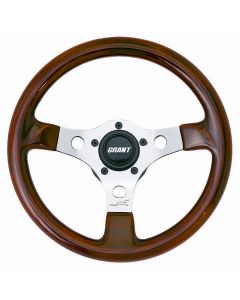 Grant ® - 13 Inch Dark High Gloss Wood F/X Steering Wheel with Polished Aluminum 3-Spoke Design (727)