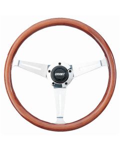Grant ® - 14.5 Inch Mahogany Wood Collectors Edition Steering Wheel with Polished Aluminum 3-Spoke Design (1170)