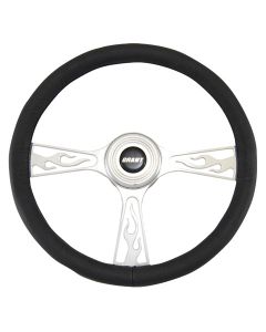 Grant ® - 14.75 Inch Black Leather Flame Heritage Collection Steering Wheel with Aluminum Polished 3-Spoke Design (15801)