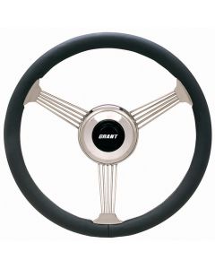 Grant ® - 14.75 Inch Charcoal Leather Banjo Style Steering Wheel with Stainless Steel 3-Spoke (1051)