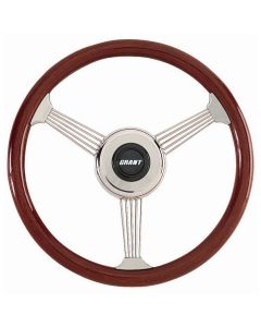 Grant ® - 14.75 Inch Mahogany Wood Banjo Style Steering Wheel with Stainless Steel 3-Spoke (1057)