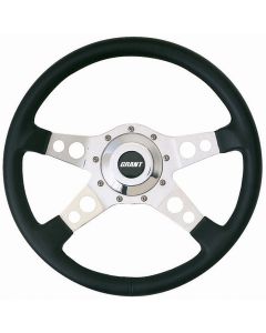 Grant ® - 14 Inch Black Hand Grip Le Mans Steering Wheel with Polished Aluminum 2 Hole Cut Out Spoke and Horn Button (1074)