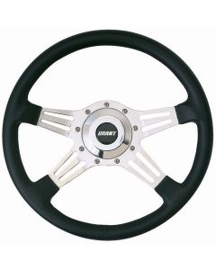 Grant ® - 14 Inch Black Hand Grip Le Mans Steering Wheel with Polished Aluminum Dual Slotted Cut Out Spoke and Horn Button (1072)