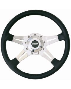 Grant ® - 14 Inch Black Hand Grip Le Mans Steering Wheel with Polished Aluminum Slotted Cut Out Spoke and Horn Button (1070)