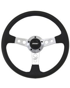 Grant ® - 14 Inch Black Leather Collectors Edition Steering Wheel with Polished Aluminum 2 Hole Cut Out 3-Spoke (1139)
