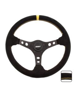 Grant ® - Black Rubber Racing Steering Wheel with 3-Spoke Design and Yellow Marker (697)