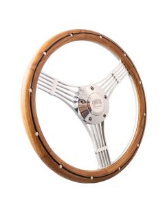 Forever Sharp ® - 14 Inch Polished Discord Banjo Steering Wheel With Oak And Aluminum Rivets And Center Burn Half Wrap Grip (1007-HW14UORBA), Main Image